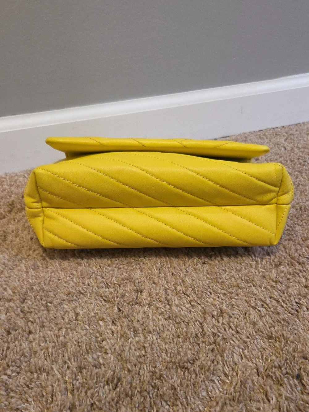 TORY BURCH Kira Chevron Yellow Quilted Napa Leather Crossbody Shoulder Bag
